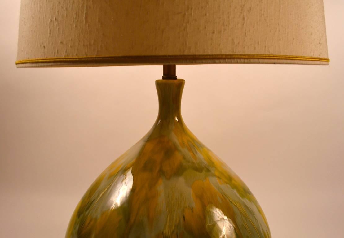 Very Large Ceramic Drip Glaze Lamp with Original Shade For Sale 2