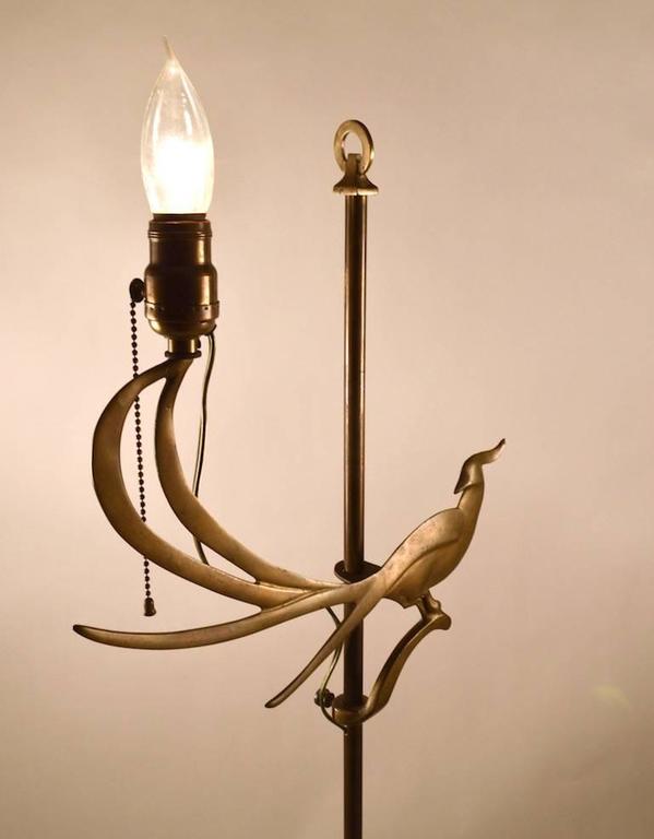 Art Deco Art Nouveau Brass Bird Motif Adjustable Floor Lamp at 1stDibs
