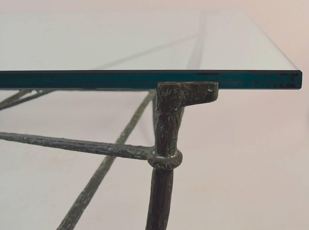 American Excellent Bronze and Glass Coffee Table in the Style of Giacometti