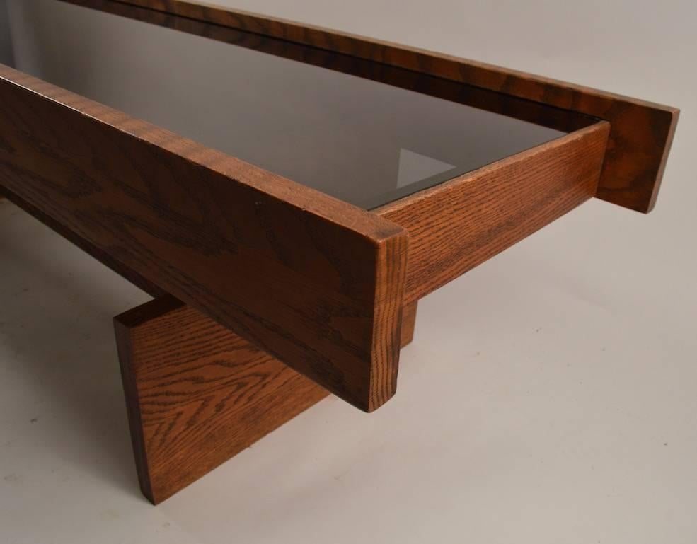 Mid-20th Century Smoked Glass and Oak Constructionist Coffee Cocktail Table