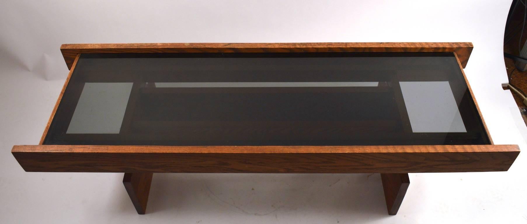 Smoked Glass and Oak Constructionist Coffee Cocktail Table 1