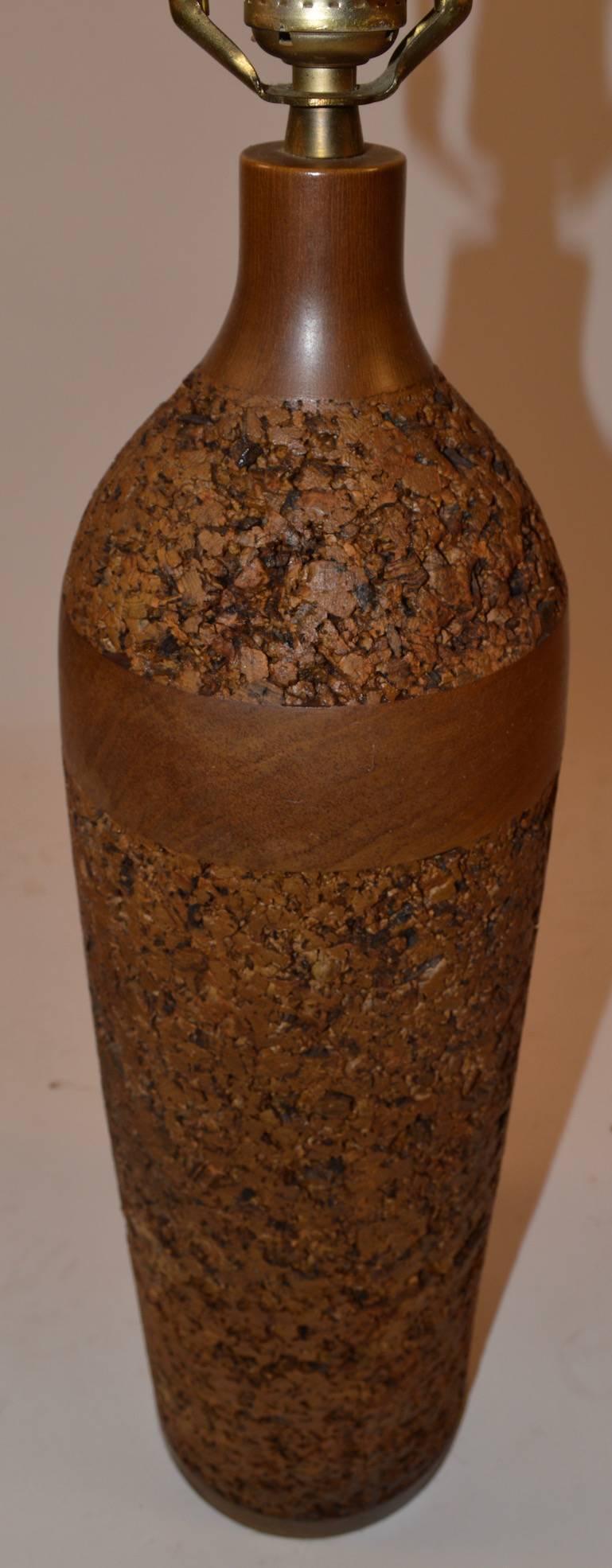 Walnut Bottle Form Cork and Wood Table Lamp For Sale