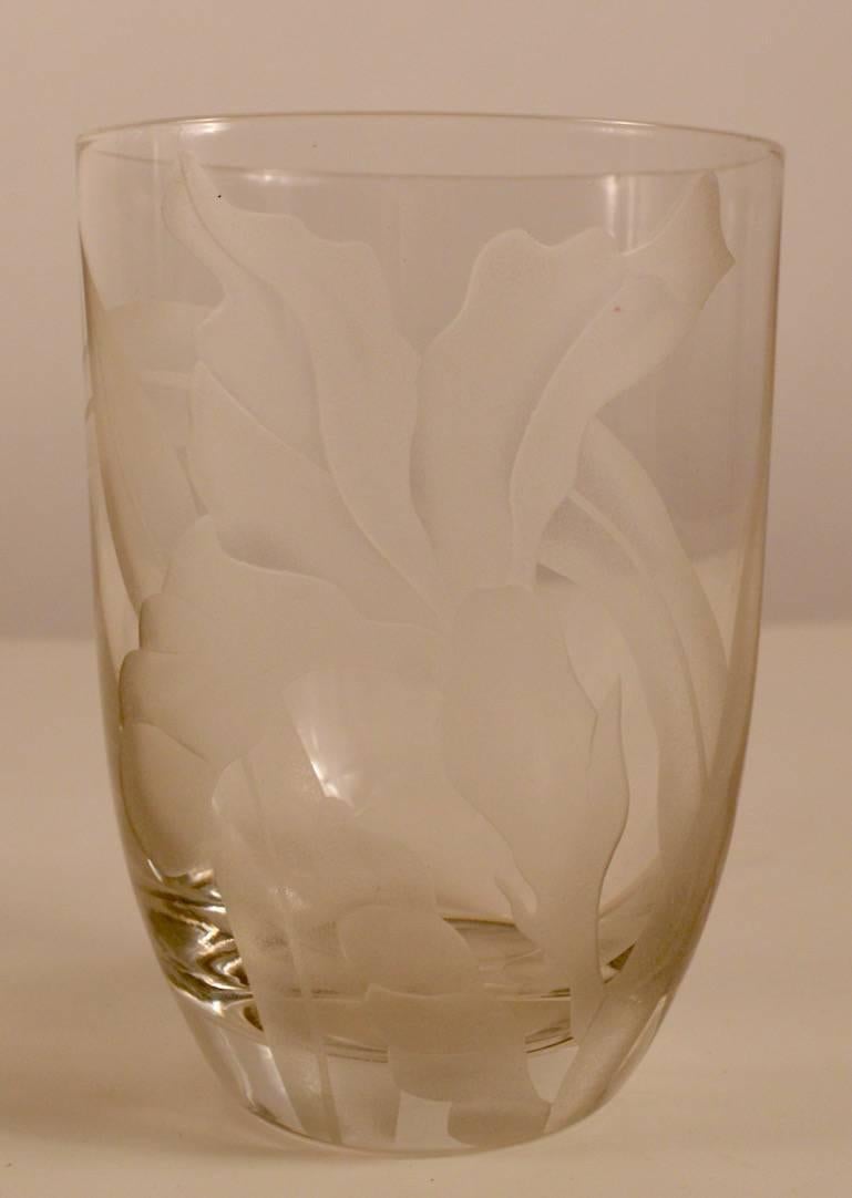 Glass Group of Three Dorothy Thorpe Etched Vases