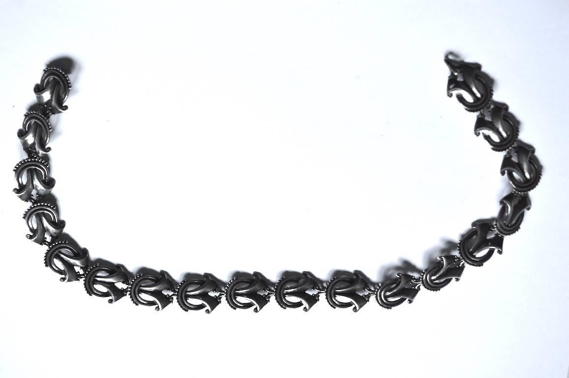 Mexikanische Silber-Halskette von Margot De Taxco (Mitte des 20. Jahrhunderts) im Angebot