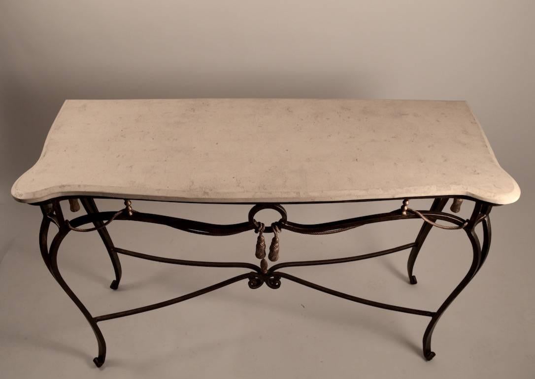 Hollywood Regency Iron and Tessellated Stone Console Attributed to Maitland-Smith