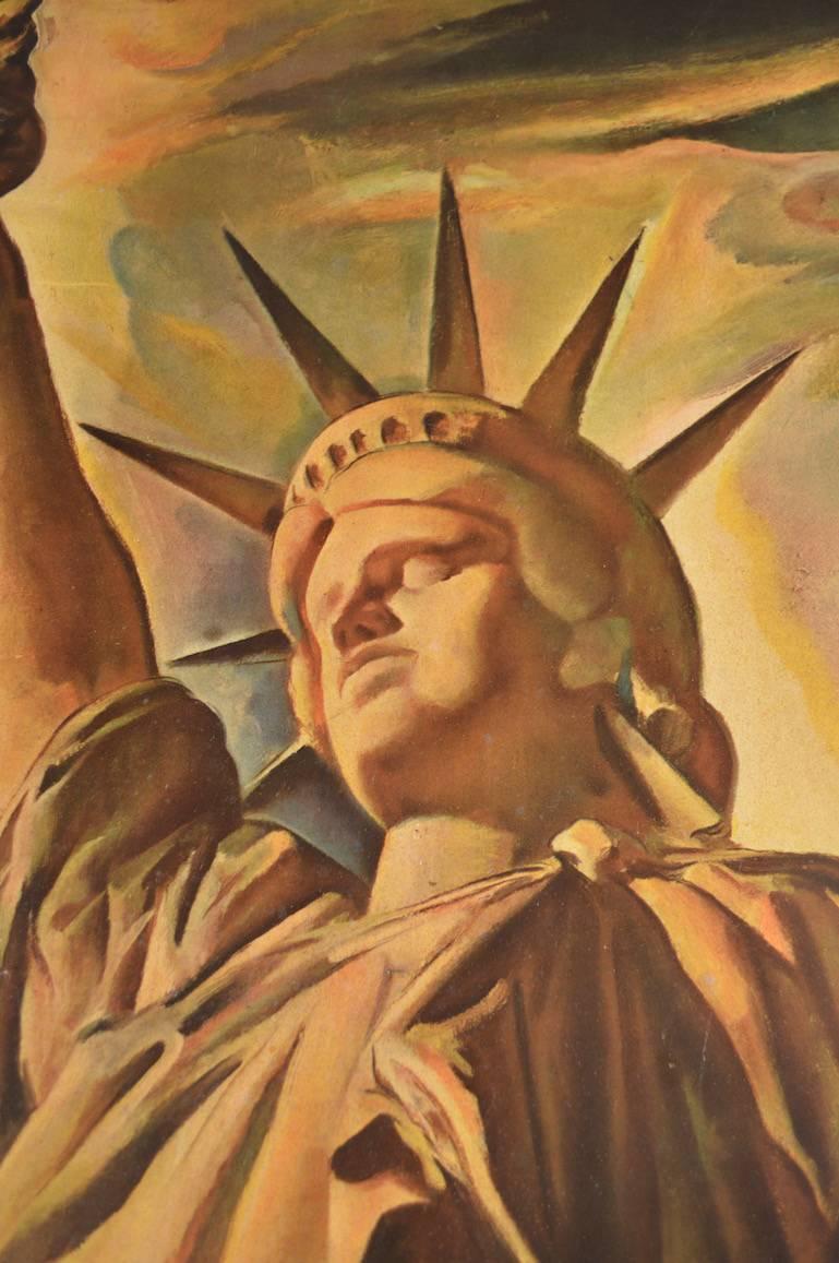 American Statue of Liberty Tin Litho Schlitz Beer Advertising, 1941