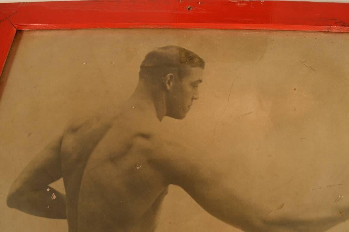 Interesting large print of club fighter Al Reich, circa 1920. Mr. Reich was a club fighter, who also worked as a sparing partner for the immortal Jack Dempsey. The print shows cosmetic wear, spotting, and some staining. Nice decorative objet, print