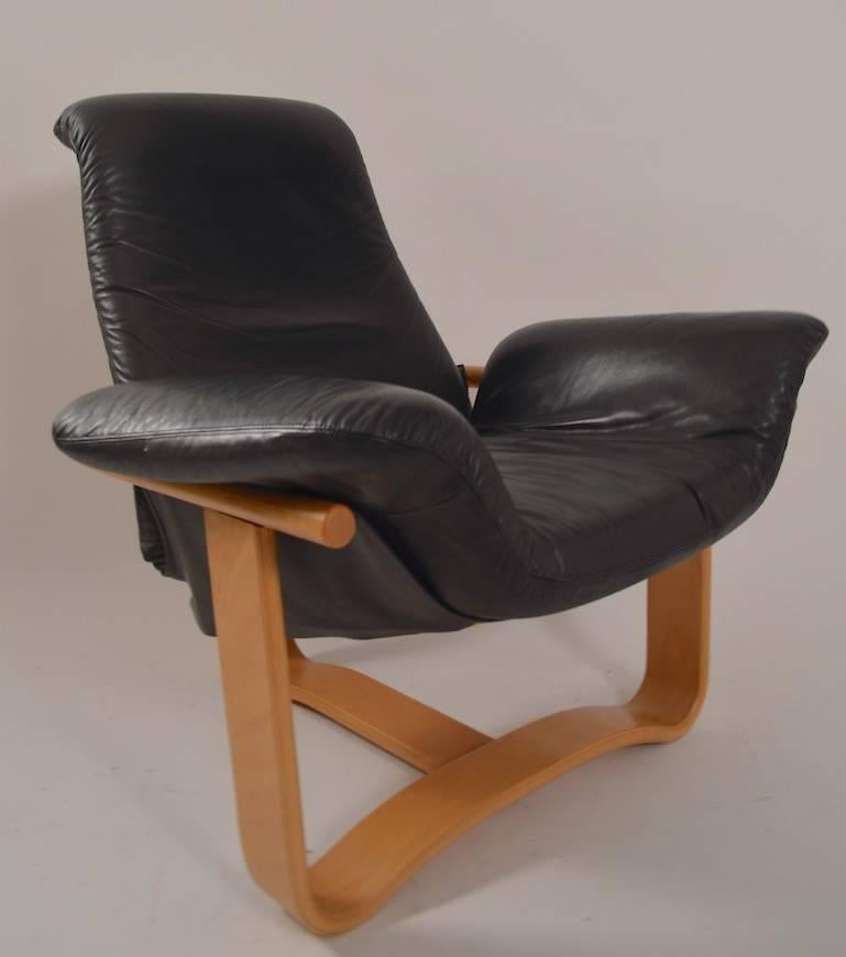 Norwegian Leather and Wood Manta Chair and Ottoman by Ingmar Relling for Westnofa