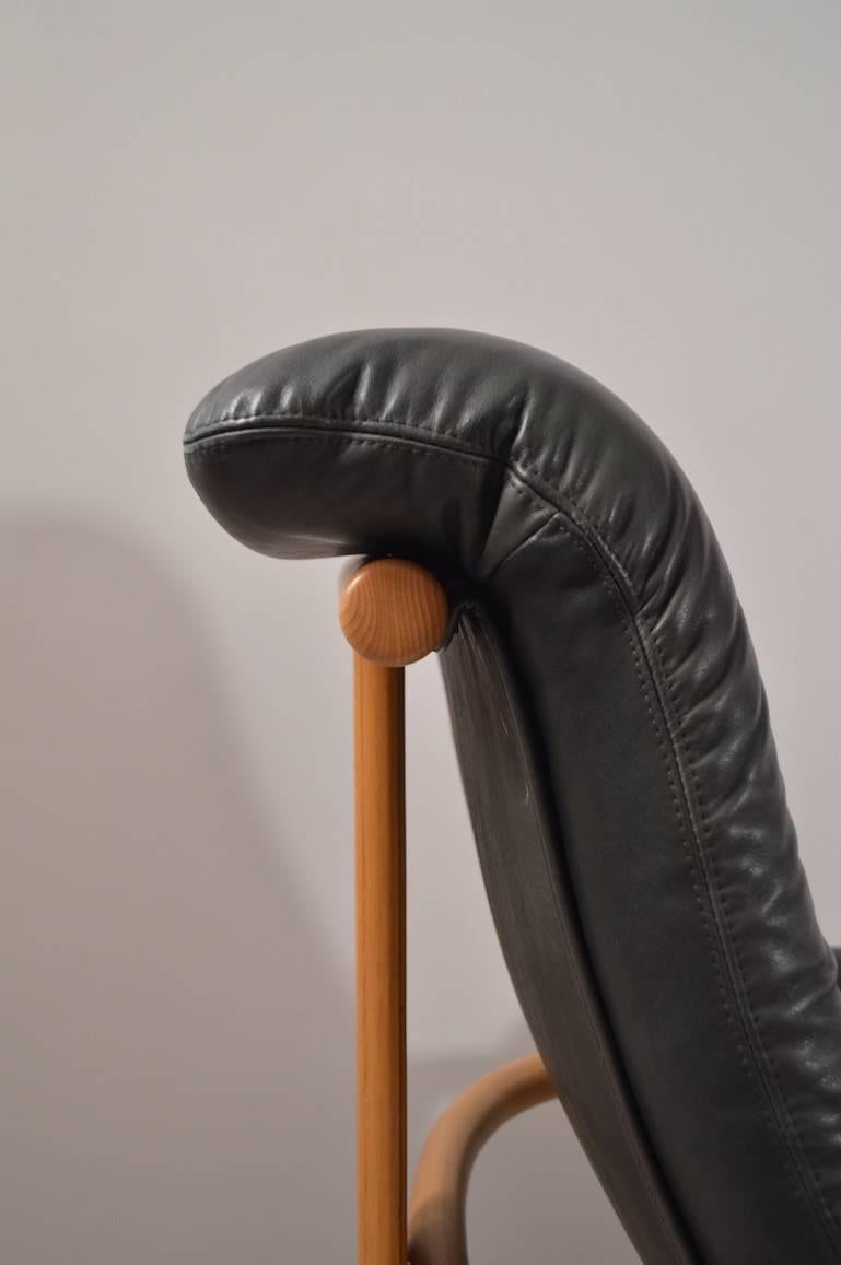 Leather and Wood Manta Chair and Ottoman by Ingmar Relling for Westnofa 1