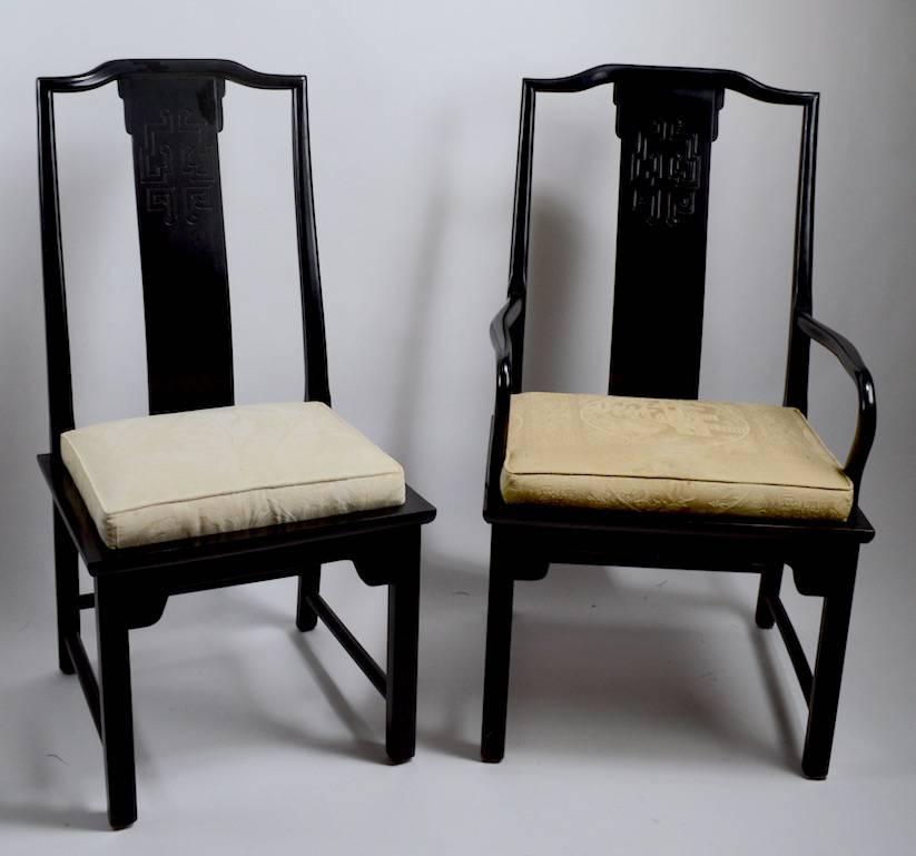 Lacquered Set of Eight Chin Hua Dining Chairs in Black Lacquer Finish