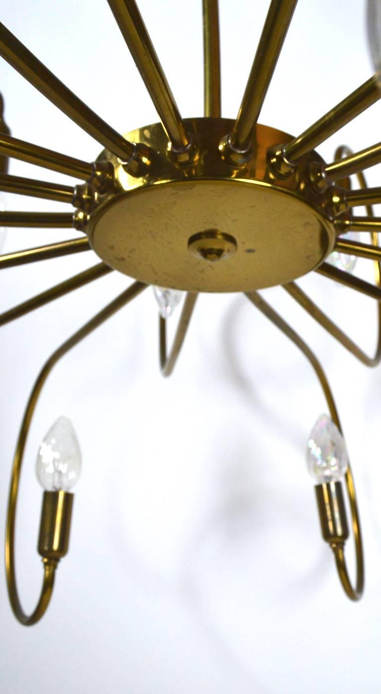 Mid-20th Century Large Eighteen-Light Brass Chandelier after Sarfatti For Sale