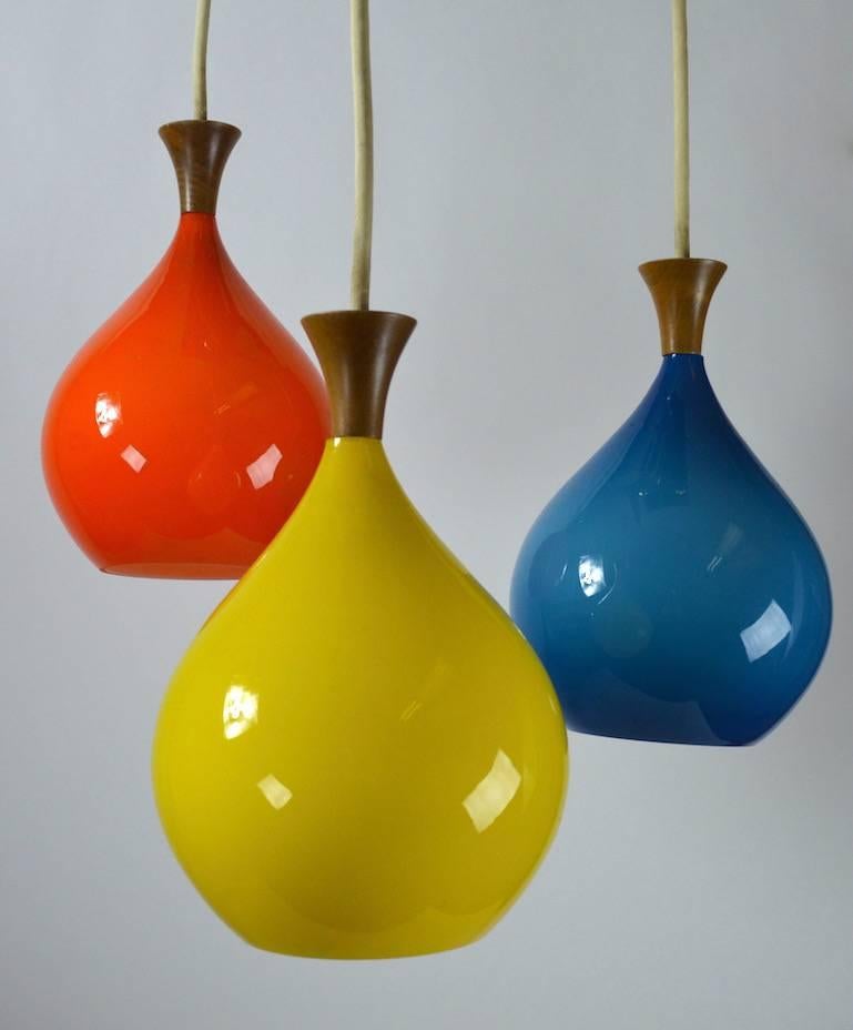 Colorful Three Globe Chandelier In Good Condition In New York, NY