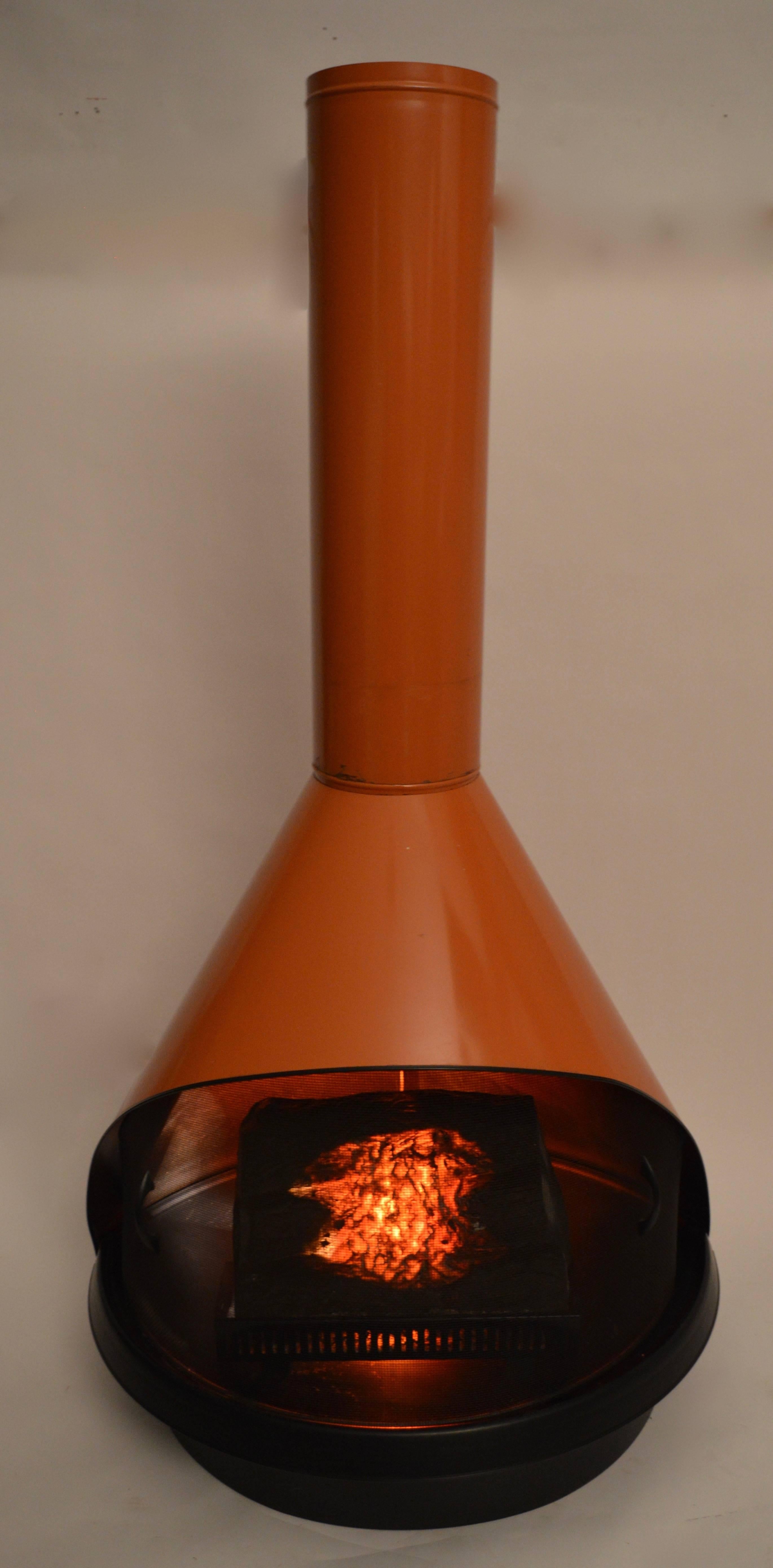 Enameled Preway Faux Fireplace in Orange Enamel with 