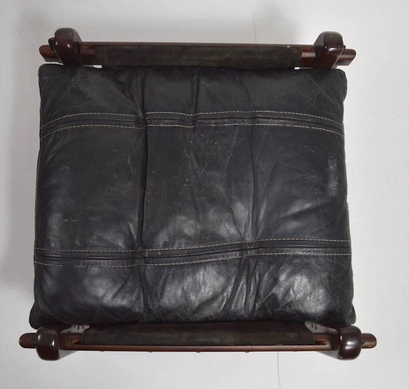 Leather Brazilian Stool Footrest Ottoman by Jean Gillon For Sale