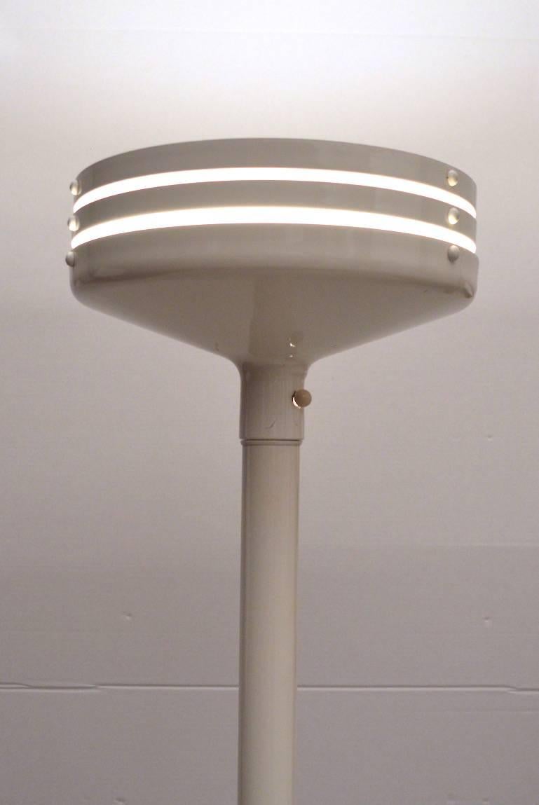 American Louvered White Enamel Torchiere Floor Lamp Attributed to Lightolier