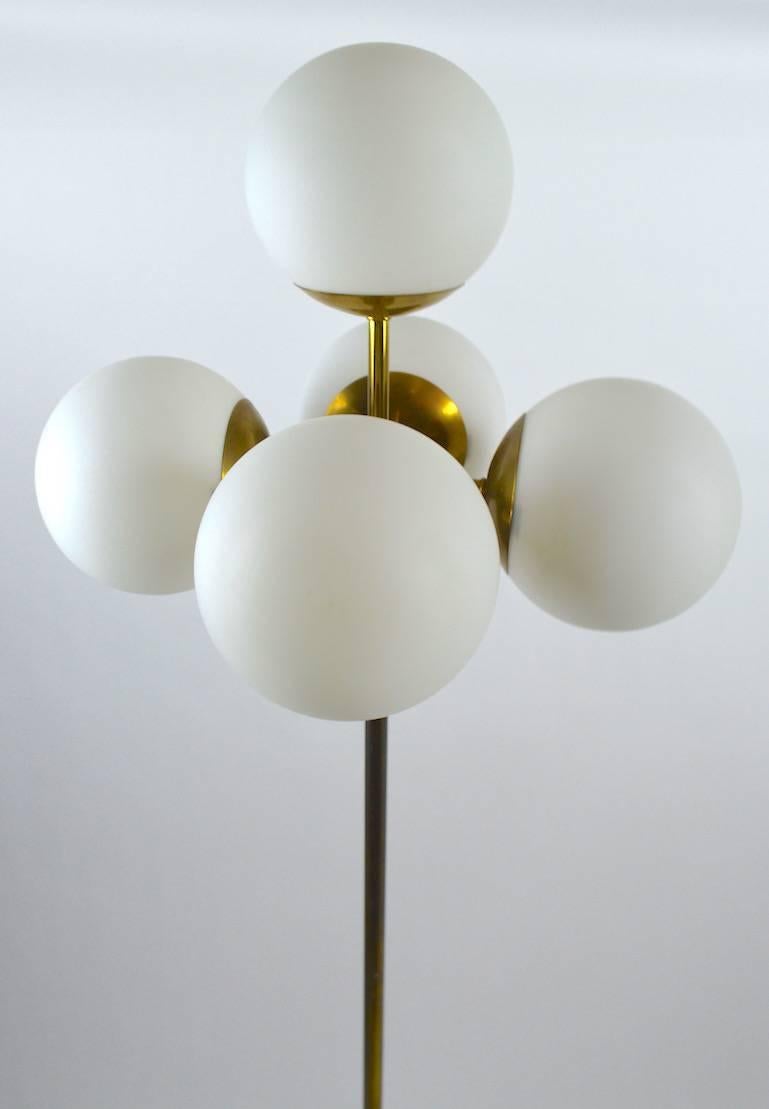 American Five Globe Light Sputnik Floor Lamp in Brass and Black For Sale