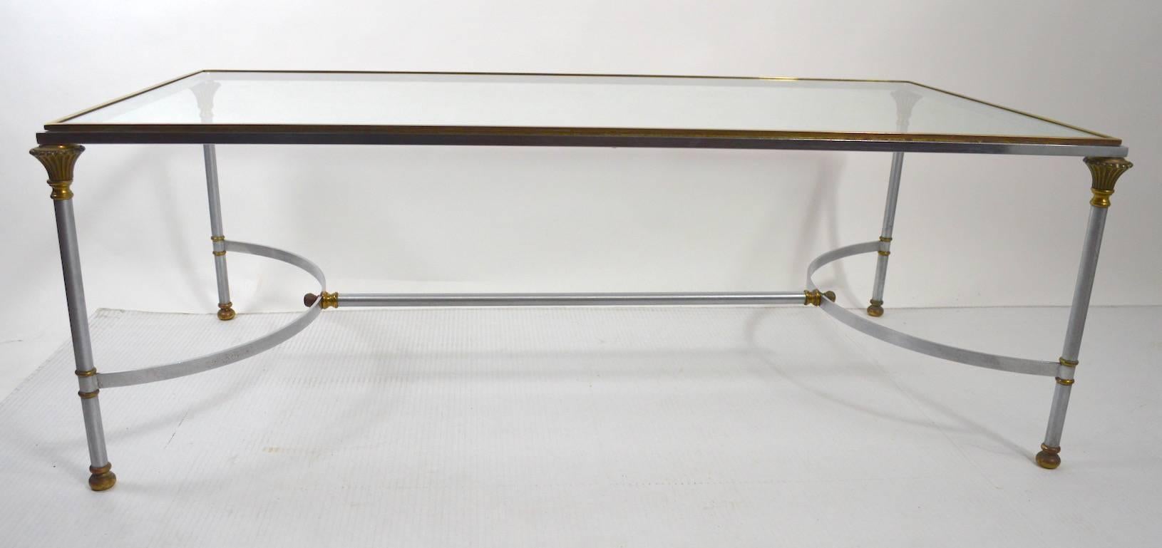 Hollywood Regency Steel Brass and Glass Coffee Table in the Style of Maison Jansen