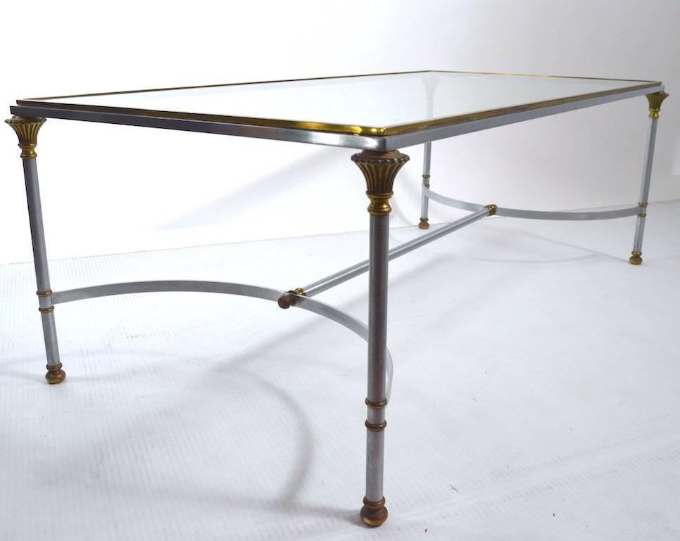 Italian Steel Brass and Glass Coffee Table in the Style of Maison Jansen