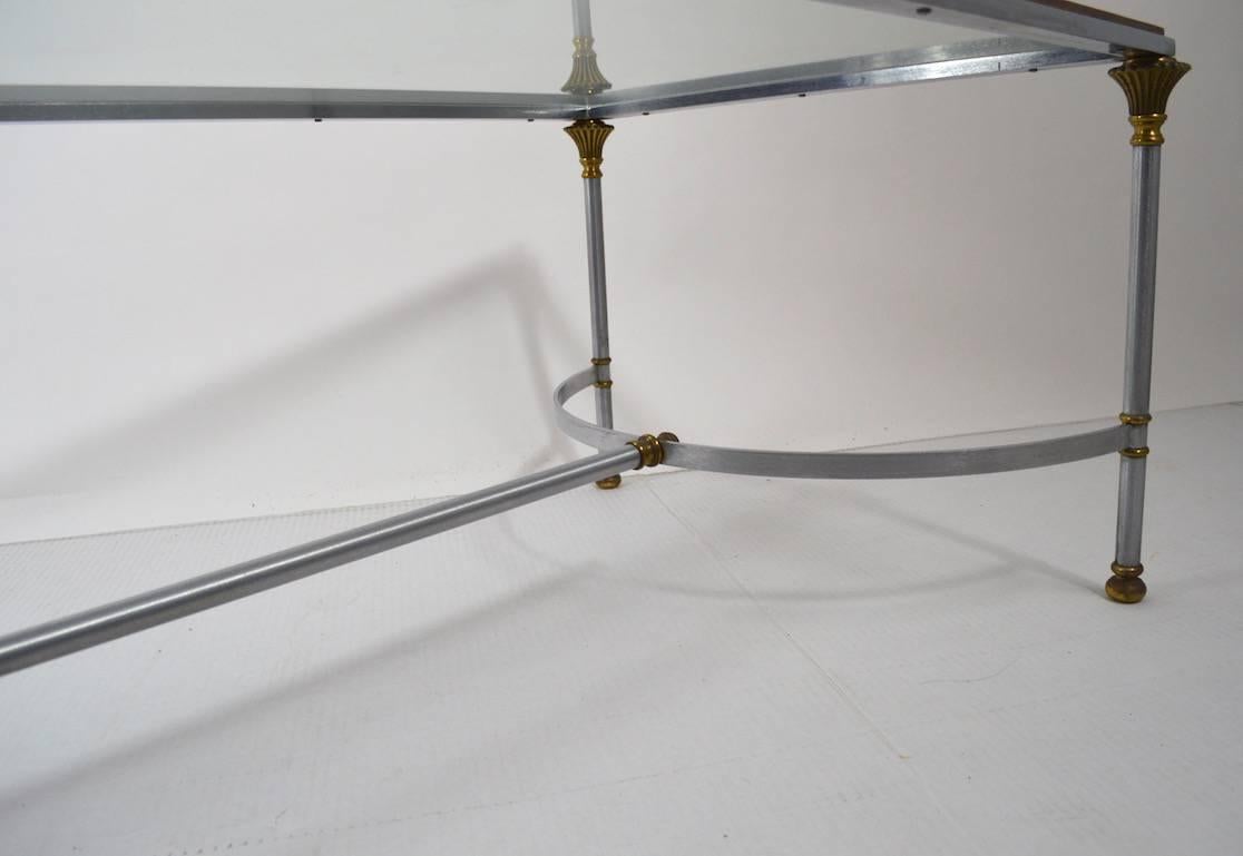 Late 20th Century Steel Brass and Glass Coffee Table in the Style of Maison Jansen
