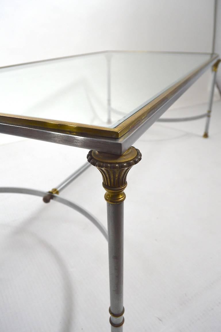 Steel Brass and Glass Coffee Table in the Style of Maison Jansen 2