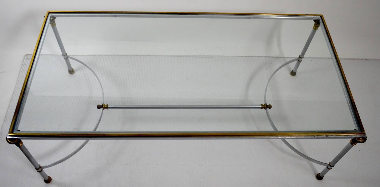 Steel Brass and Glass Coffee Table in the Style of Maison Jansen 3