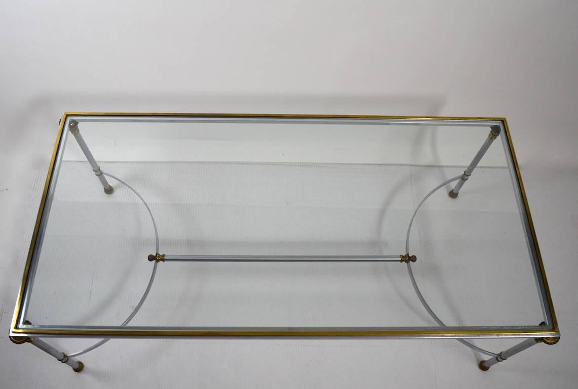 Steel Brass and Glass Coffee Table in the Style of Maison Jansen 4