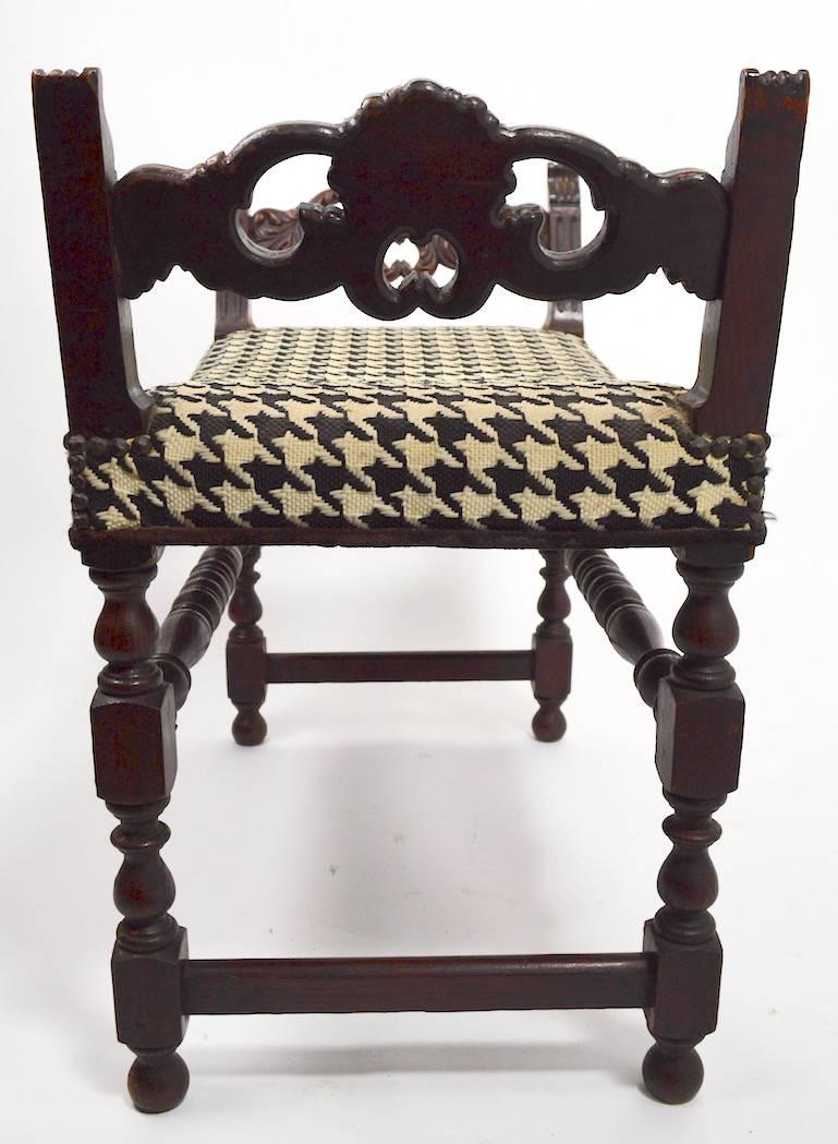 20th Century Tudor Oak Bench with Herringbone Saddle Seat