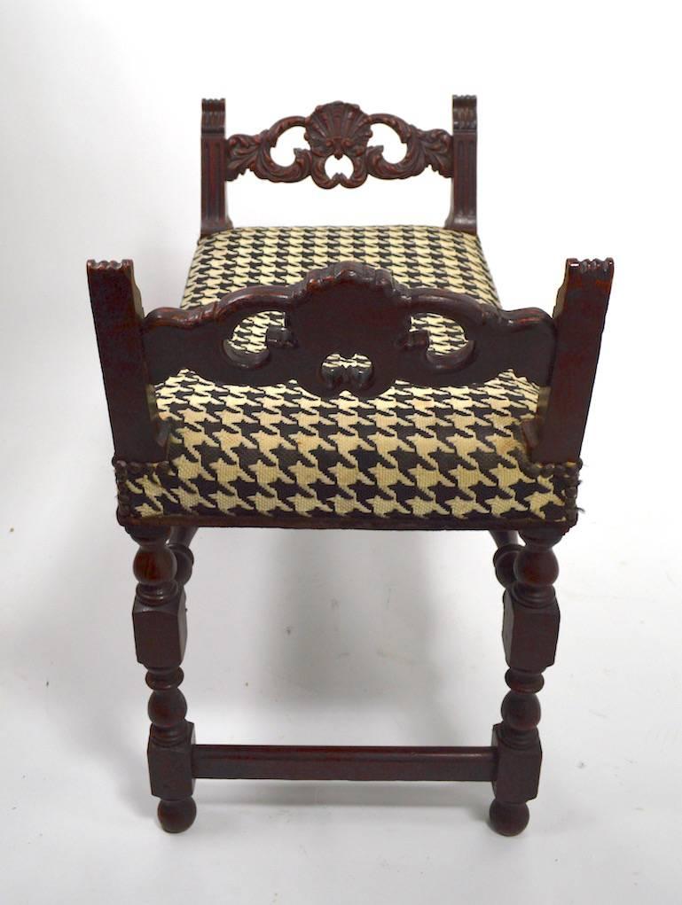 Upholstery Tudor Oak Bench with Herringbone Saddle Seat