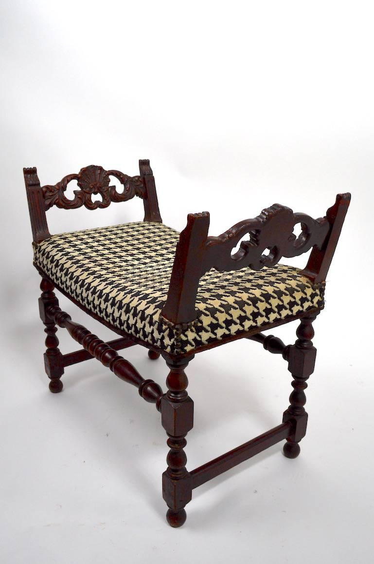 Tudor Oak Bench with Herringbone Saddle Seat 1