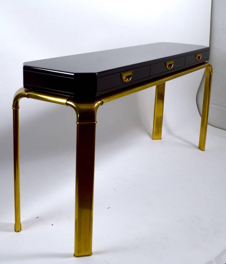 Hollywood Regency Exceptional John Widdicomb for Mastercraft Black Lacquer and Brass Console Table