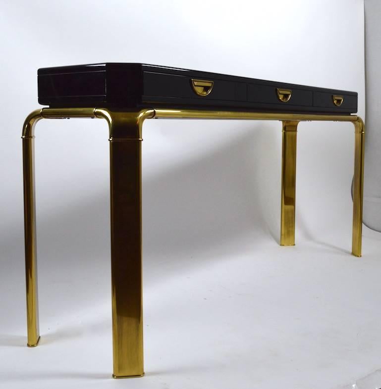 American Exceptional John Widdicomb for Mastercraft Black Lacquer and Brass Console Table