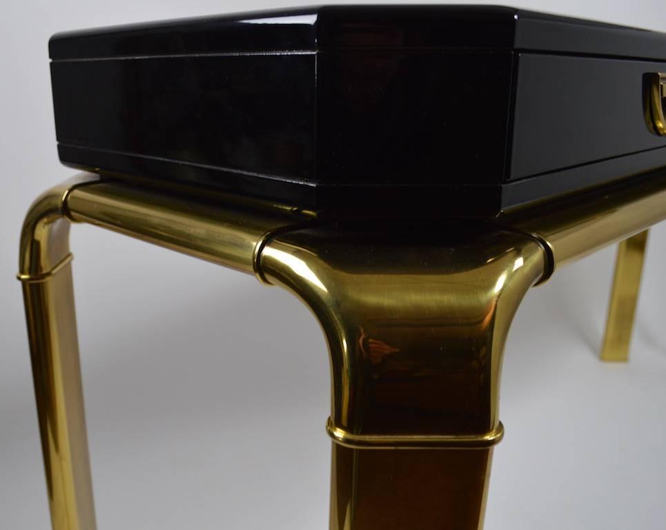 Lacquered Exceptional John Widdicomb for Mastercraft Black Lacquer and Brass Console Table