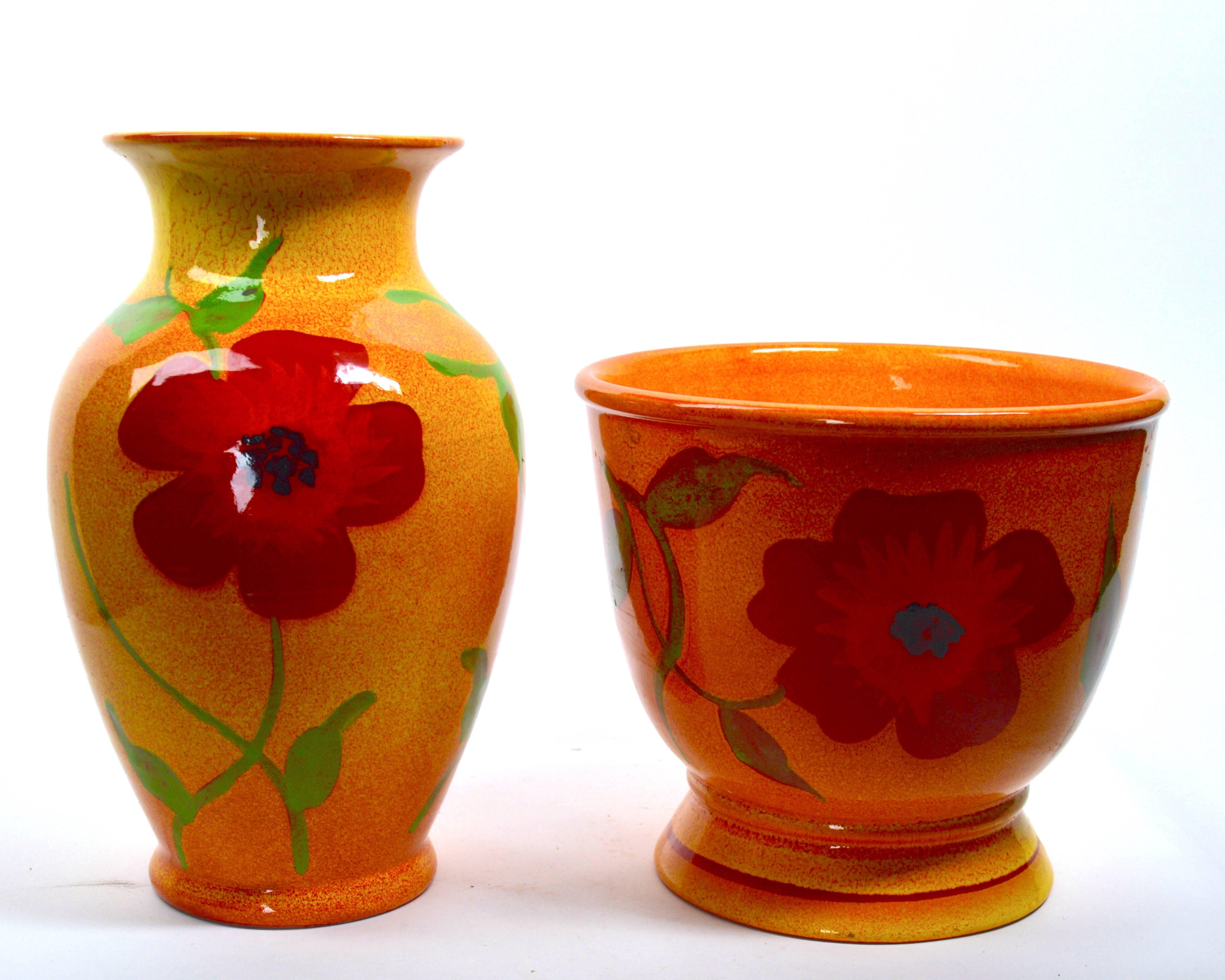 Mid-20th Century Two Pieces Rosenthal Netter Italian Art Pottery Vase and Flower Pot