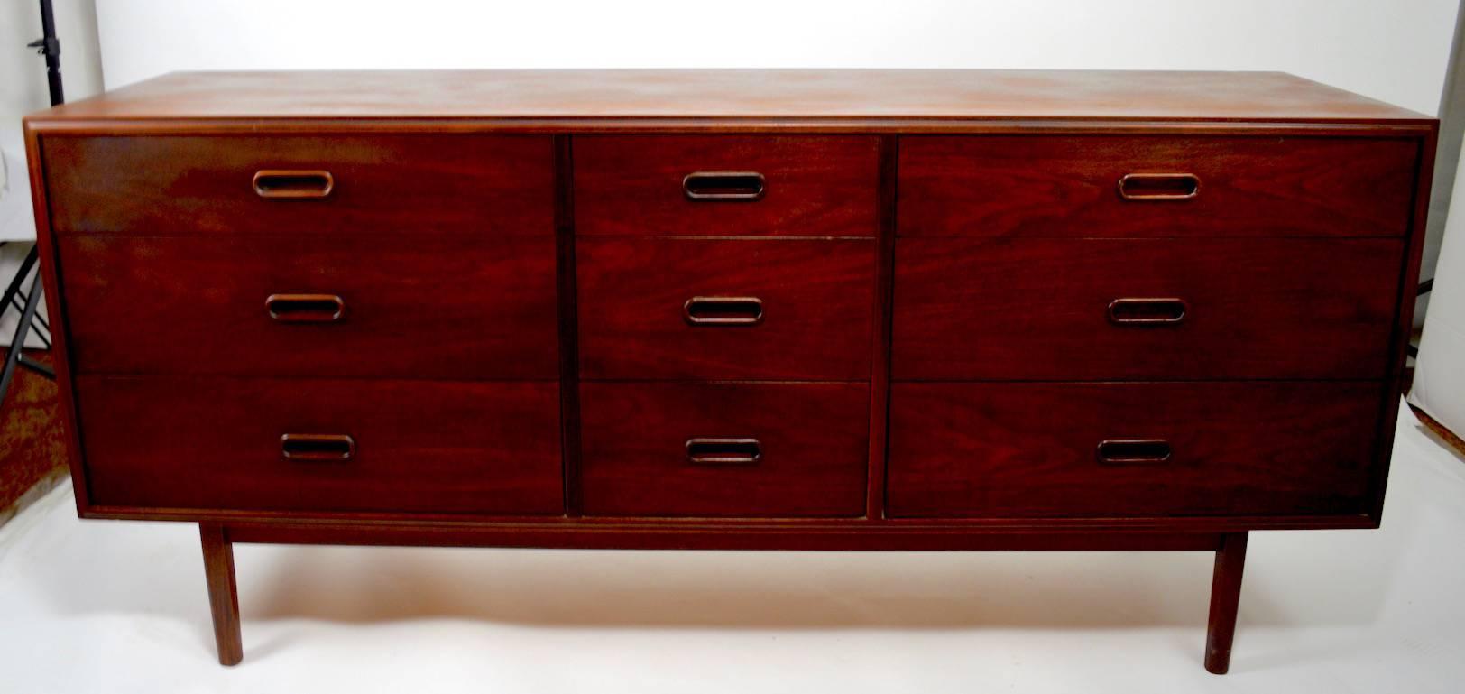 American Mid-Century Danish Modern Style Nine-Drawer Dresser