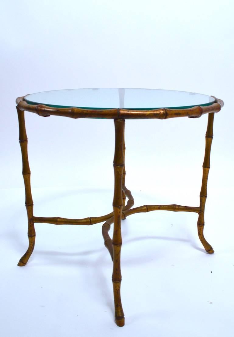 Hollywood Regency Pair of Brass  Faux Bamboo Tables Attributed to Bagues For Sale