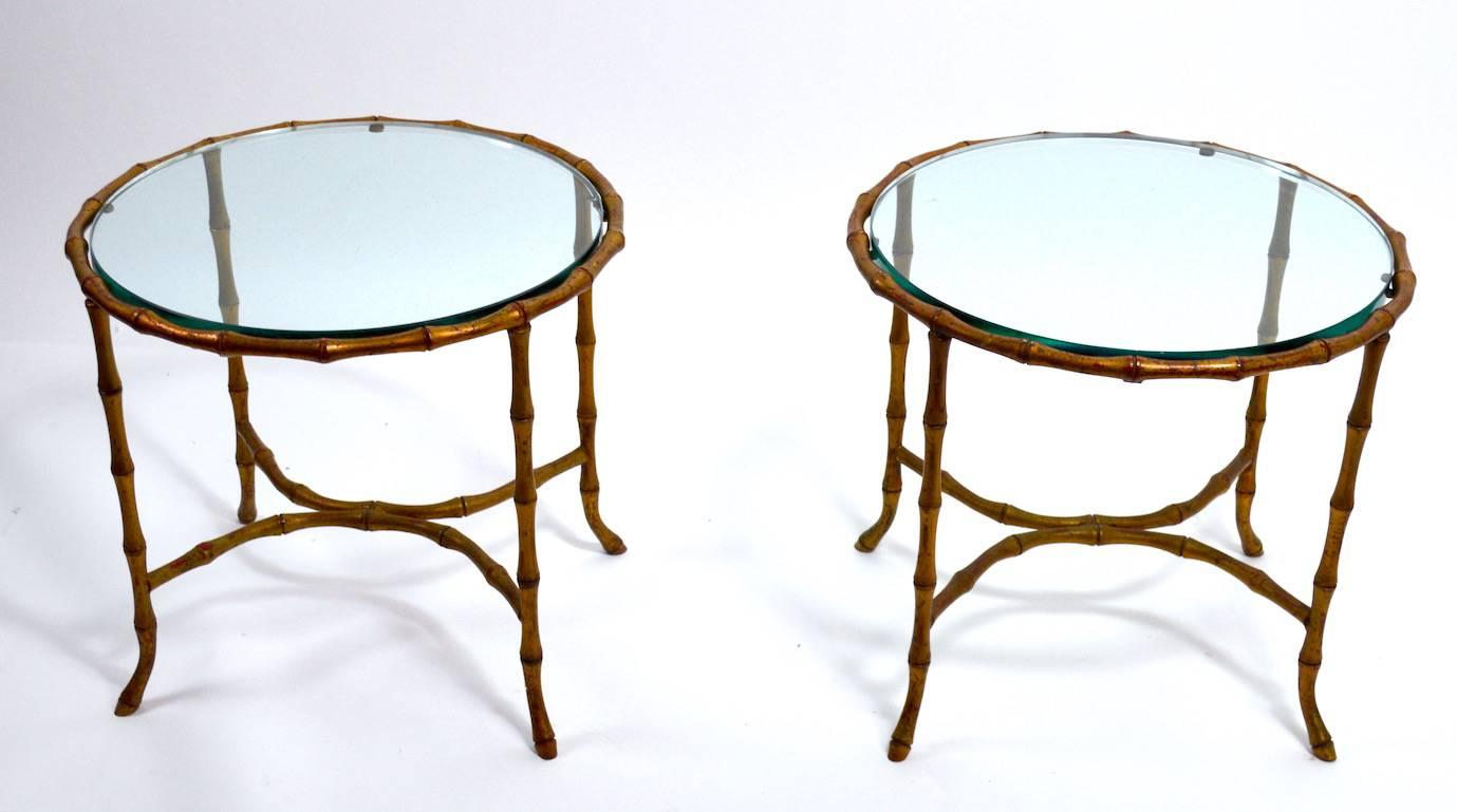 Pair of Brass  Faux Bamboo Tables Attributed to Bagues For Sale 1