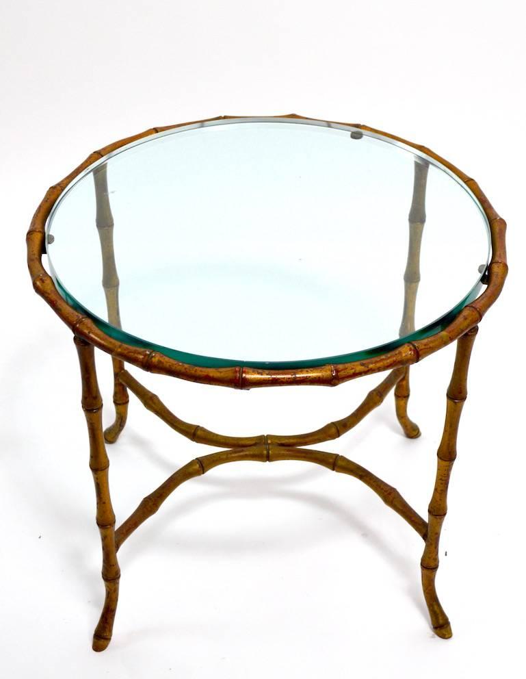 Pair of Brass  Faux Bamboo Tables Attributed to Bagues For Sale 2