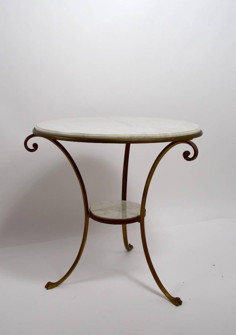 Hollywood Regency Brass and Marble Gueridon Table For Sale