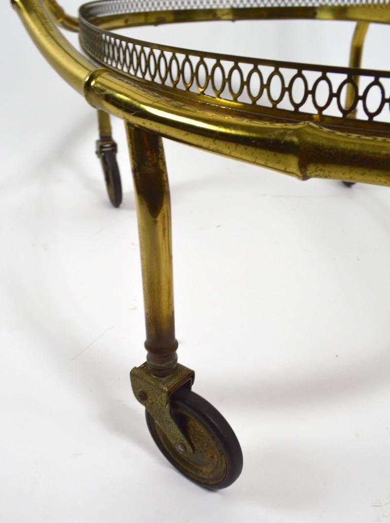 Faux Bamboo Serving Cart, Trolley in Brass and Glass For Sale 2