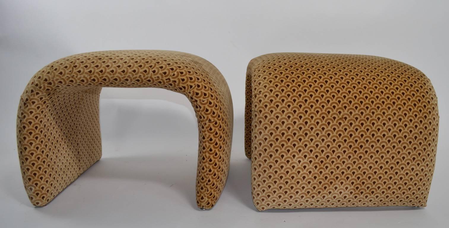 American Cool Pair of Waterfall Benches, Ottomans, Poufs