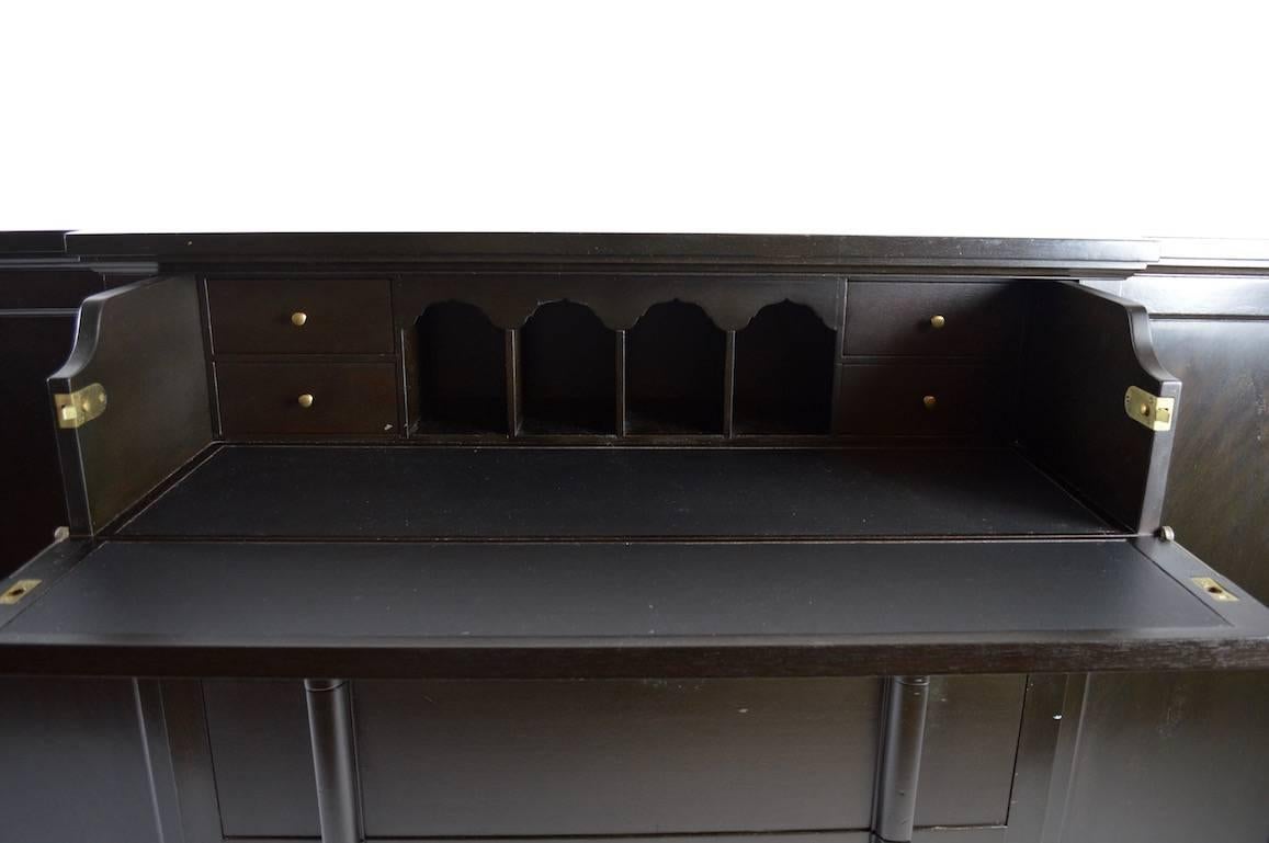 Black Ebonized Fall Front Desk Credenza Server Design after Parzinger In Good Condition In New York, NY