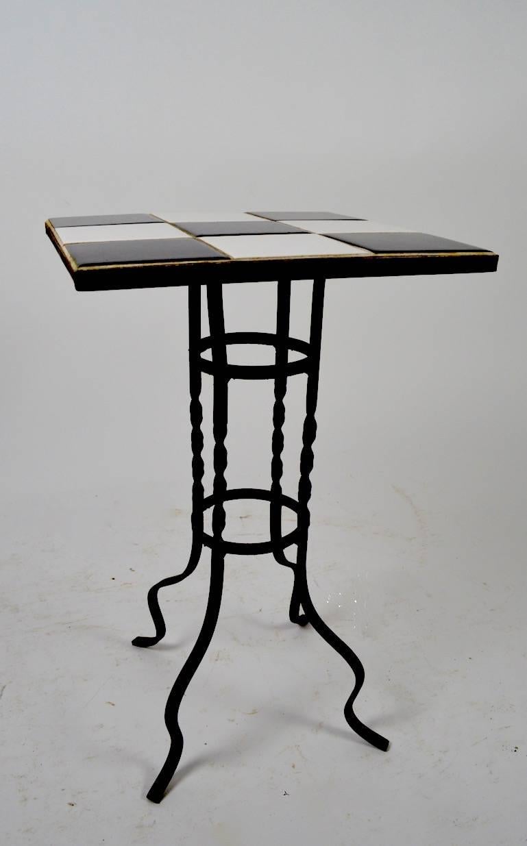 Mid-20th Century Graphic Tile-Top Plant Stand Table