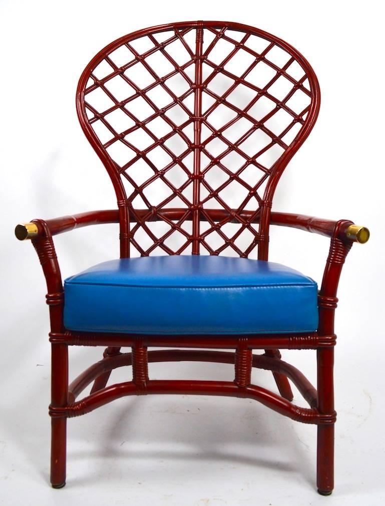 Mid-Century Modern Chaise à haut dossier en osier tressé à éventail par Ficks Reed en vente
