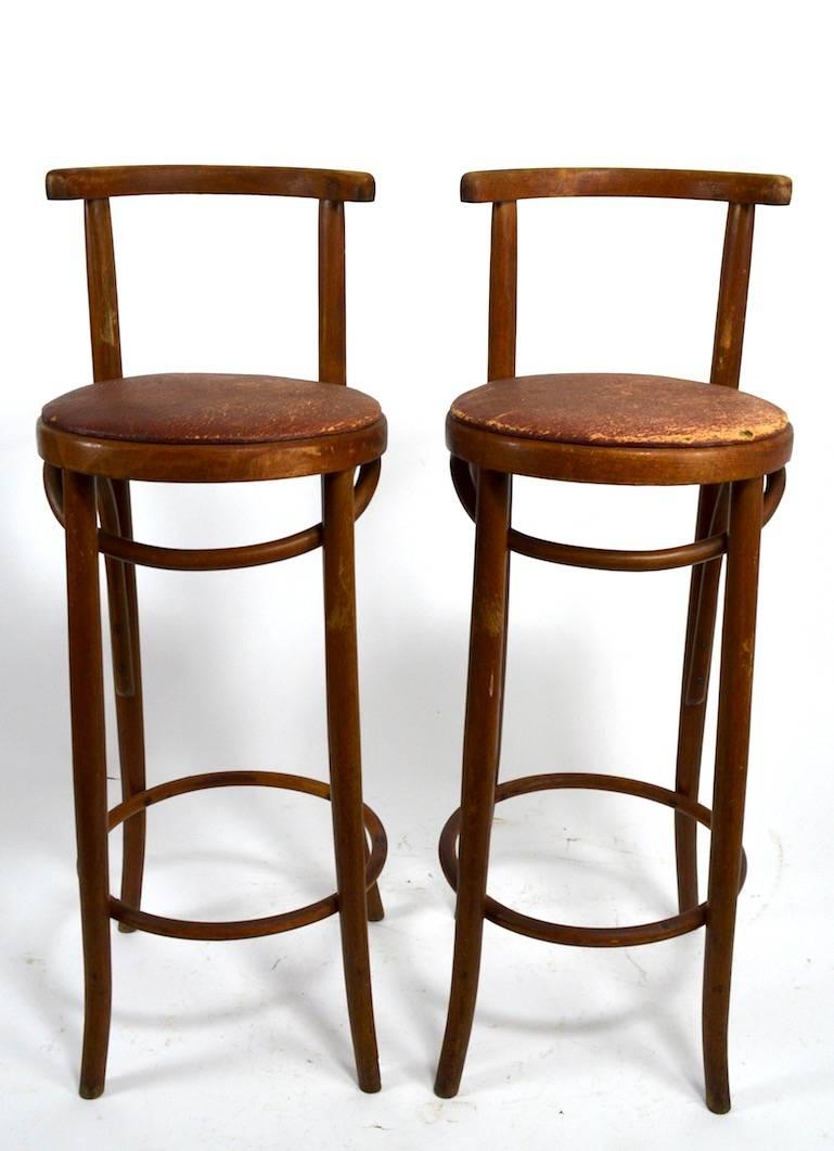 Pair Bentwood Czechoslovakian Stools Attributed to Thonet In Good Condition In New York, NY