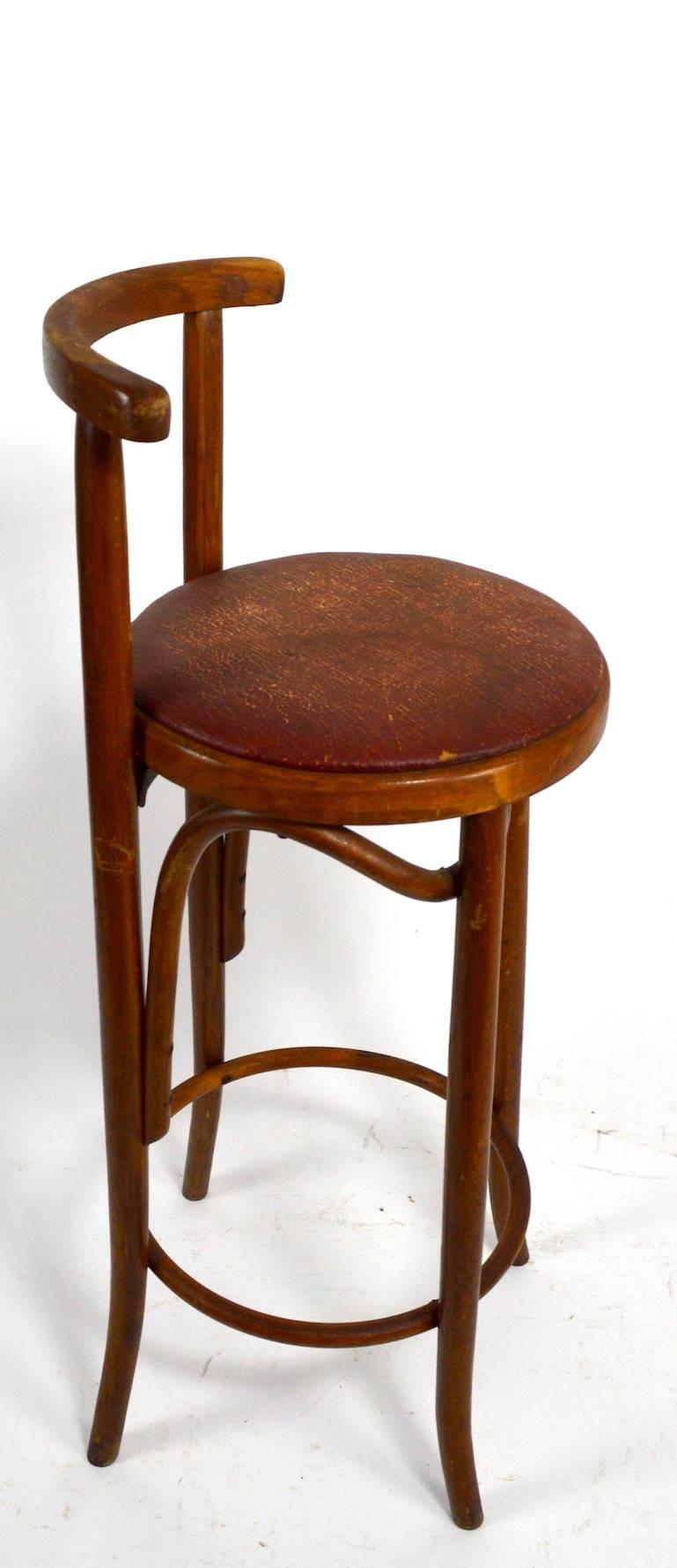 20th Century Pair Bentwood Czechoslovakian Stools Attributed to Thonet