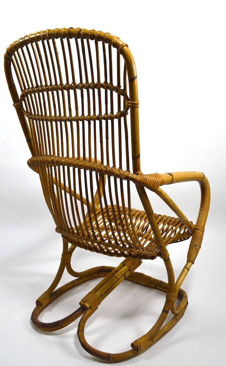 Stylish bamboo chair, Made in Italy, in the style of Tito Agnoli, Franco Albini, Lio Carminati. Very good condition, clean ready to use.
Pair available, priced individually.