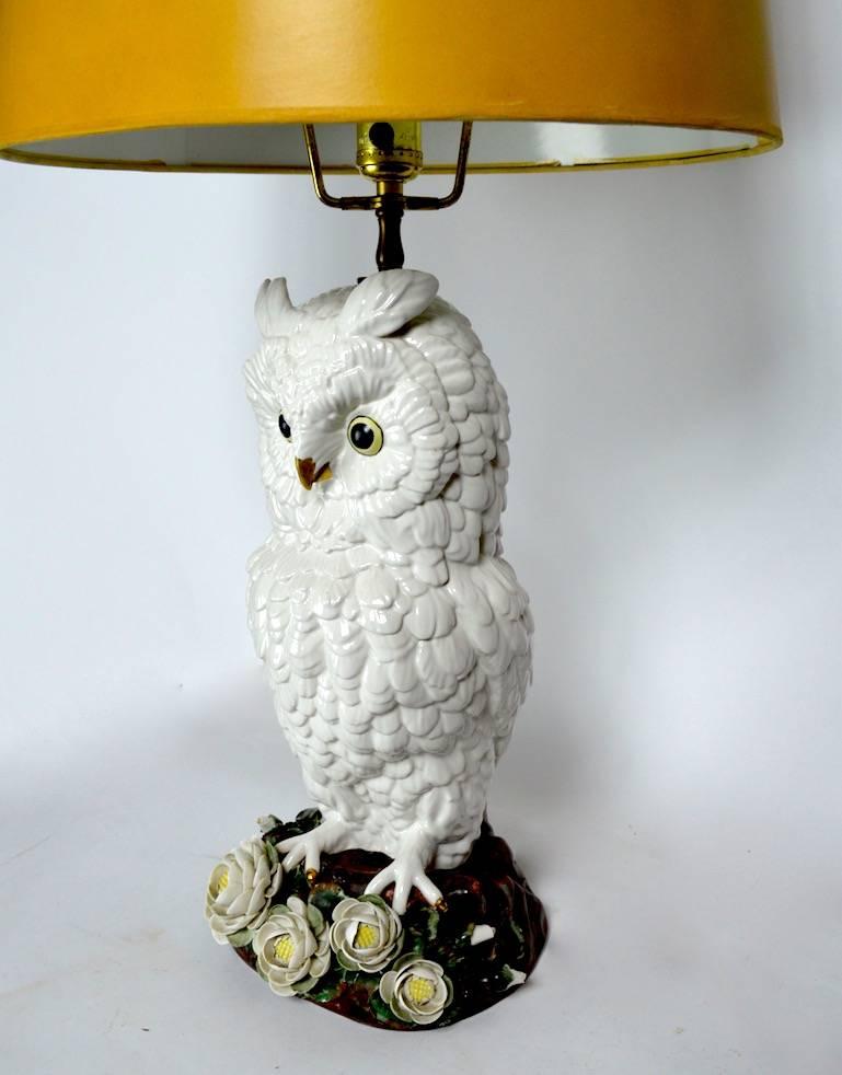 Mid-Century Modern Ceramic Majolica Owl Lamp Made in Italy for Mottahedeh