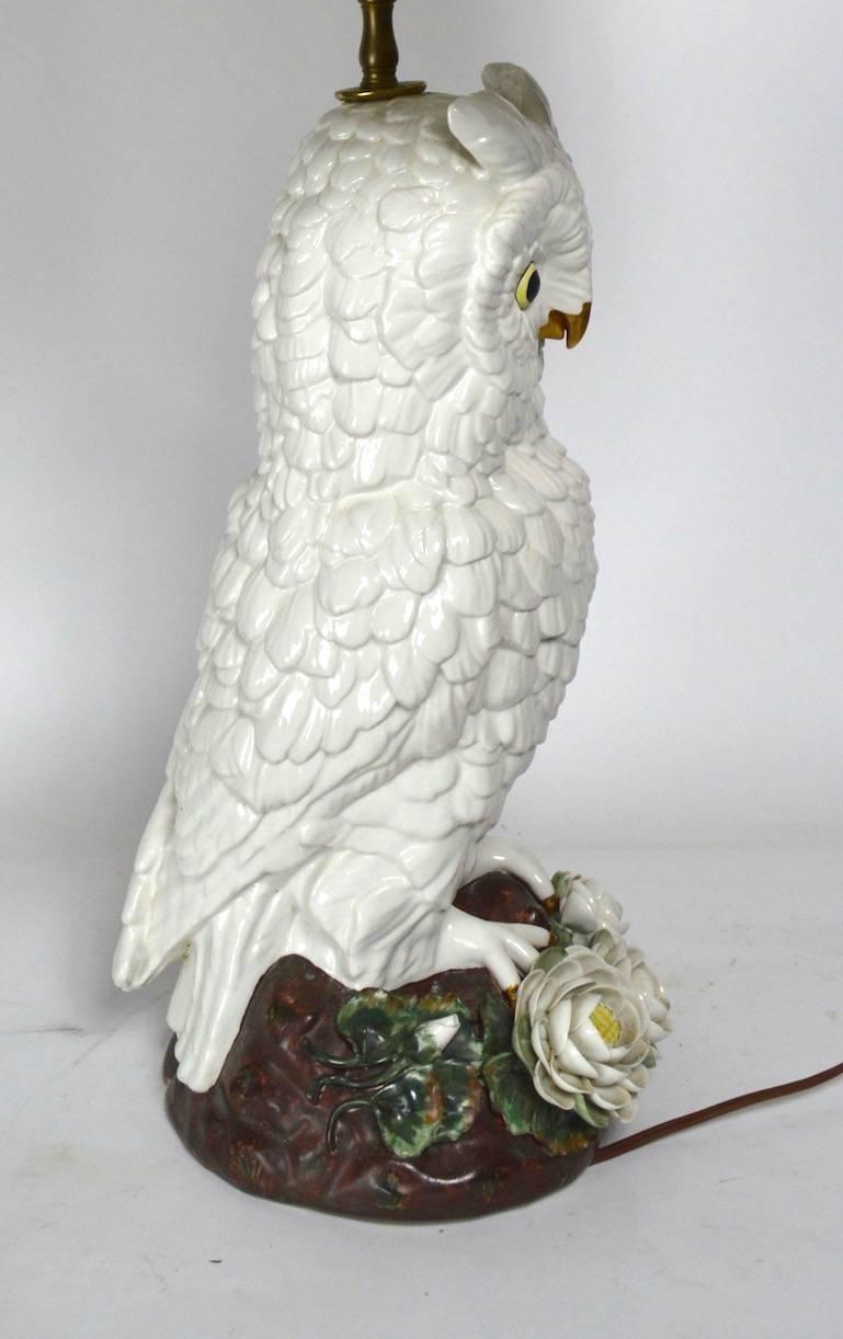 Italian Ceramic Majolica Owl Lamp Made in Italy for Mottahedeh
