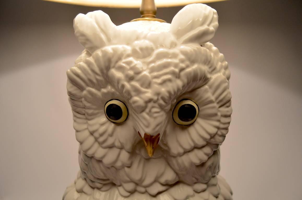 Ceramic Majolica Owl Lamp Made in Italy for Mottahedeh In Excellent Condition In New York, NY
