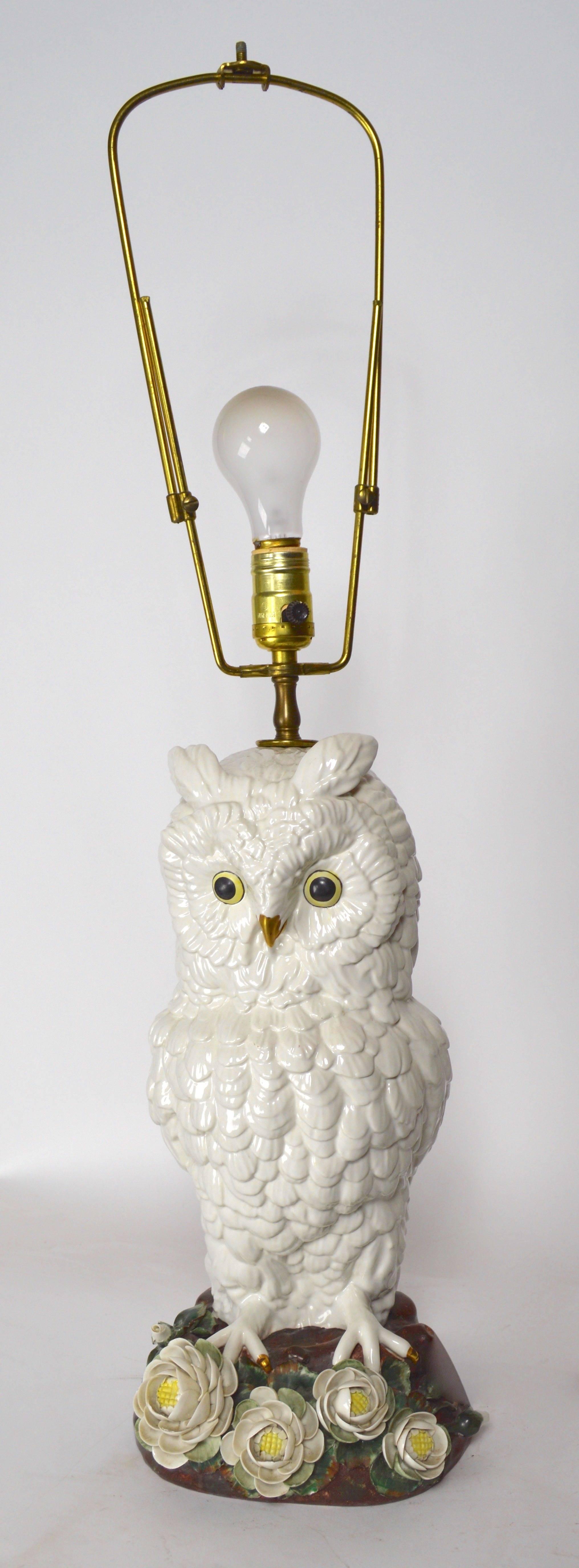 Ceramic Majolica Owl Lamp Made in Italy for Mottahedeh 1